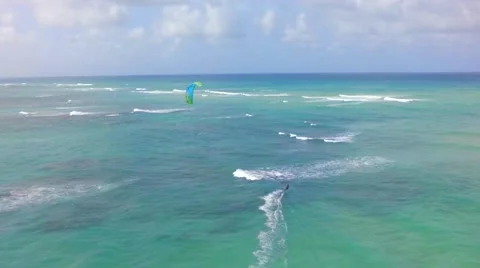 Kite boarding, shooting with drone. Stock Footage 51685843
