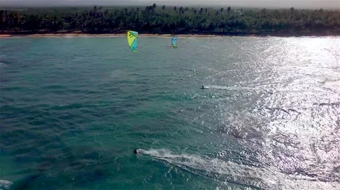 Kite boarding, shooting with drone. Stock Footage 51686819