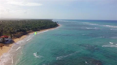 Kite boarding, shooting with drone. Stock Footage 51687247