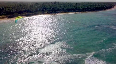 Kite boarding, shooting with drone. Stock Footage 51687292