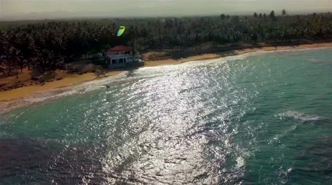 Kite boarding, shooting with drone. 스톡 동영상 51879624