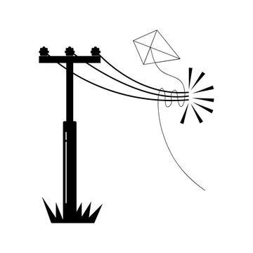 A kite caught on an electricity pole explodes. Stock Illustration