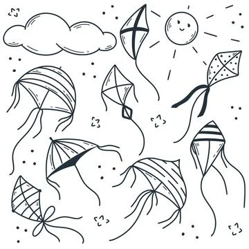 Kite doodle sketch set vector graphic Stockillustratie