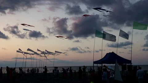 Kite Festival. The concept of aerodynamics. A beautiful sight. Air object in the Stock Footage 249493581