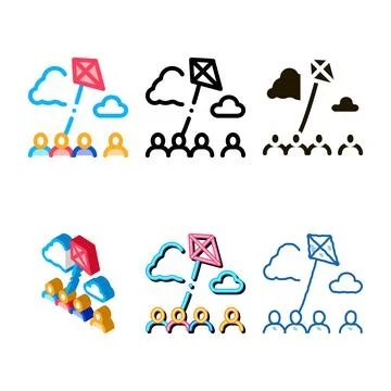 Kite flying in mix crowded place icon vector outline Stock Illustration
