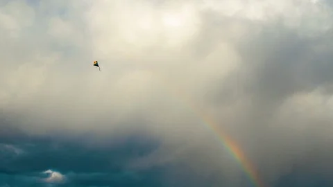 Kite Flying Over The Rainbow Stock-Footage 97825730