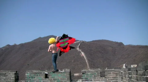 Kite on Great Wall 1 Stock Footage 351023
