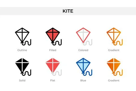 Kite icon in different style. kite vector icons designed in outline, solid,.. Illustrazione stock