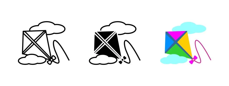 Kite icon. Flying kite with string and bow vector illustration. Outdoor win.. Stock Illustration