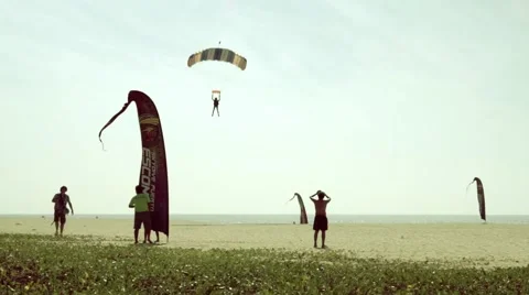 Kite landing on a beach Stock Footage 45563921