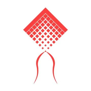 Kite logo design with red diamond mosaic shape, stylized tail, and pixel-li.. Stock Illustration