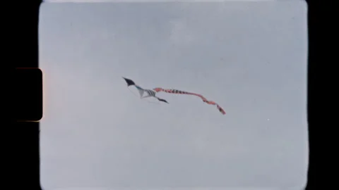 Kite with long striped tail flies over Shanghai, Super 8 film Stock Footage 344163670