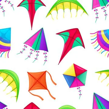 Kite seamless pattern. Young kids abstract background with fun balloons and p Stock Illustration