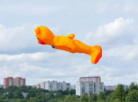 Kite of the shape of orange bear Stock Photos