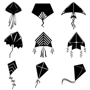 Kite silhouette set, isolated vector on white background Stock Illustration