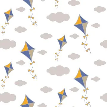 Kite in sky seamless vector pattern Stock Illustration