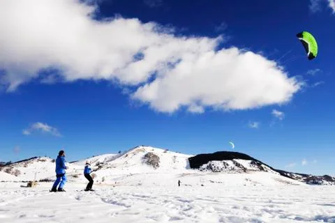 The kite snow beginner skiing 写真素材