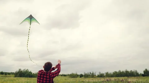Kite Soaring Above Happy Boy, Innocence and Freedom in Childhood, Fresh Air and Stock Footage 312725471