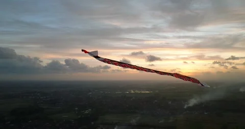 Kite soaring in the evening sky, among clouds at sunset Stock Footage 275533796
