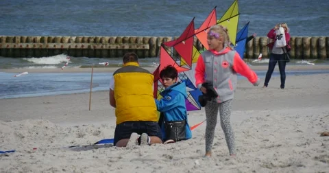 A Kite of Specific Structure - People Preparing Their Kites And Air Swimmers or Stock Footage 54217998