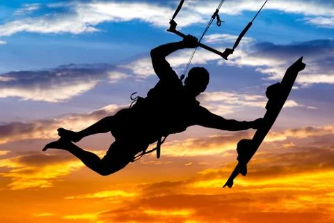 Kite surf at sunset Stock Illustration