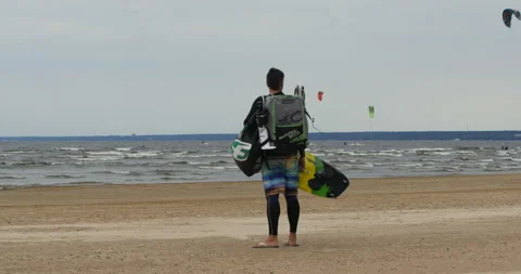 Kite Surfer on the beach Stock Footage 116200696