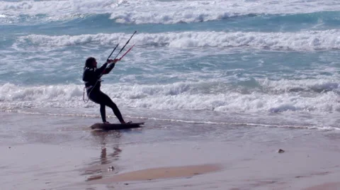 Kite surfer beach start Stock Footage 46793546