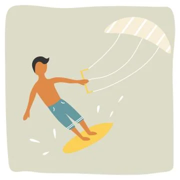 Kite surfer boy catching the wave vintage poster Stock Illustration