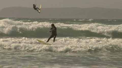 Kite Surfer Riding Waves Stock Footage 685632