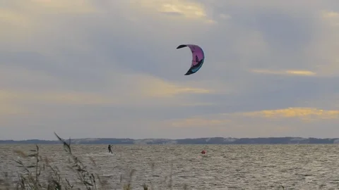 Kite surfer at sunset Stock Footage 82954850