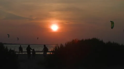 Kite surfer at sunset Stock Footage 158498597