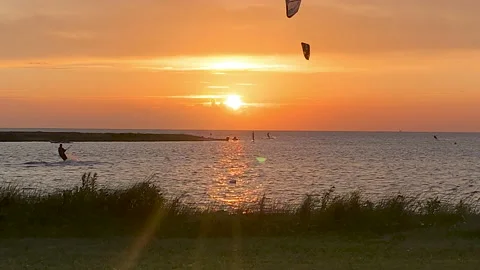 KIte Surfer at Sunset Stock Footage 170268929