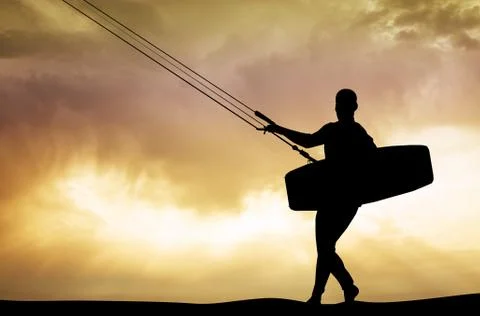 Kite surfer at sunset Stock Illustration