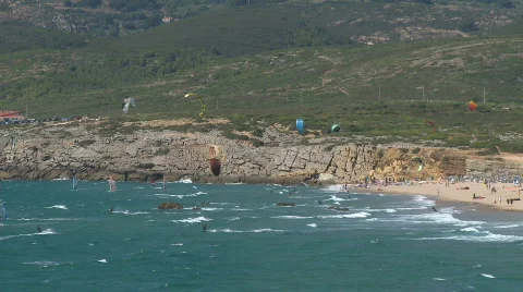 Kite surfers in action on beach Stock Footage 624761