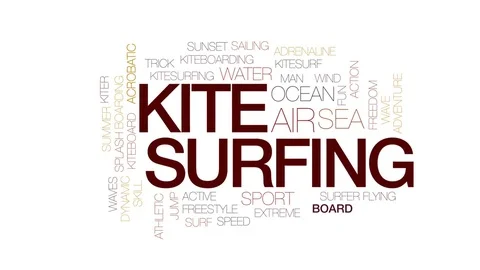 Kite surfing animated word cloud, text design animation. Kinetic typography. Stock Footage 80602678