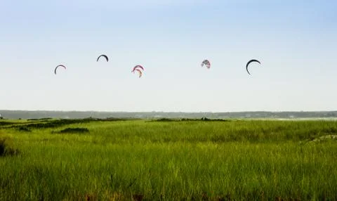 Kite surfing in bay Stock Photos