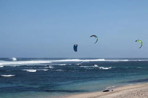 Kite surfing on the beach Stock Photos