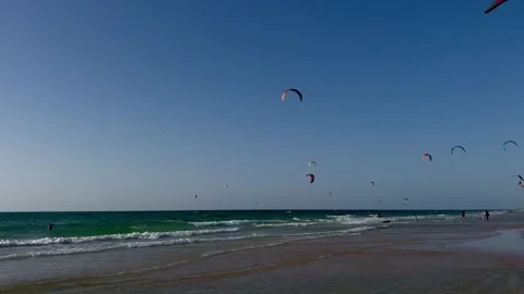 Kite surfing at Mediterranean Sea Stock Footage 252149270