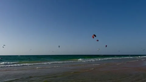 Kite surfing at Mediterranean Sea Stock Footage 252149281