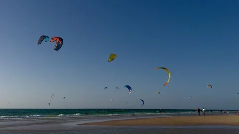 Kite surfing at Mediterranean Sea Stock Footage 252149291