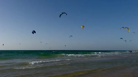 Kite surfing at Mediterranean Sea Stock Footage 252149294