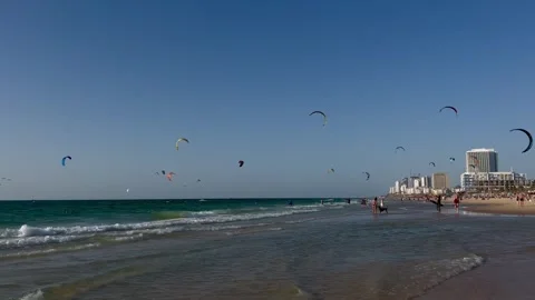 Kite surfing at Mediterranean Sea Stock Footage 252149297
