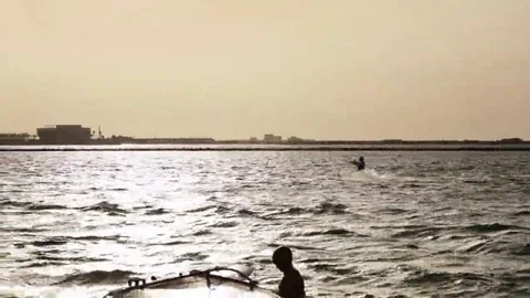 Kite Surfing on Sunset. Jump Stock Footage 69111548