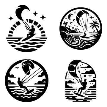 Kite Surfing Vector Silhouette Stock Illustration