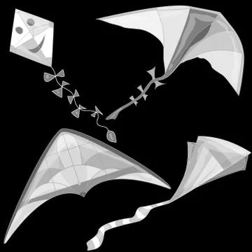 Kite. Vector illustration of kite and clouds in the sky. Stock Illustration