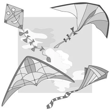 Kite. Vector illustration of kite and clouds in the sky. イラスト素材