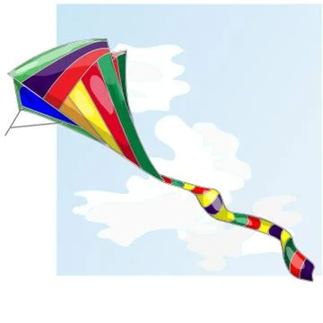 Kite. Vector illustration of kite and clouds in the sky. Stock Illustration
