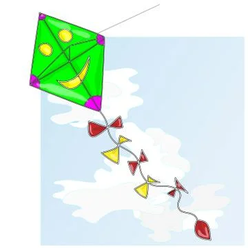 Kite. Vector illustration of kite and clouds in the sky. Stock Illustration