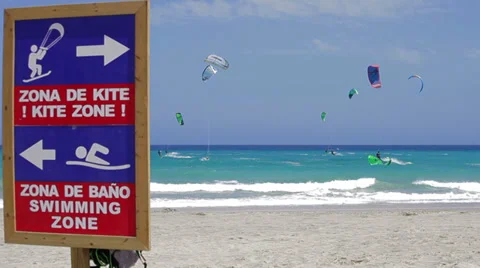 Kite zone. Kiters in action in Costa Calma, Fuerteventura Stock Footage 37796103