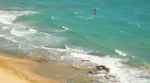 Kite zone. Kiters in action in Costa Blanca, Benidorm. Stock Footage 64732395
